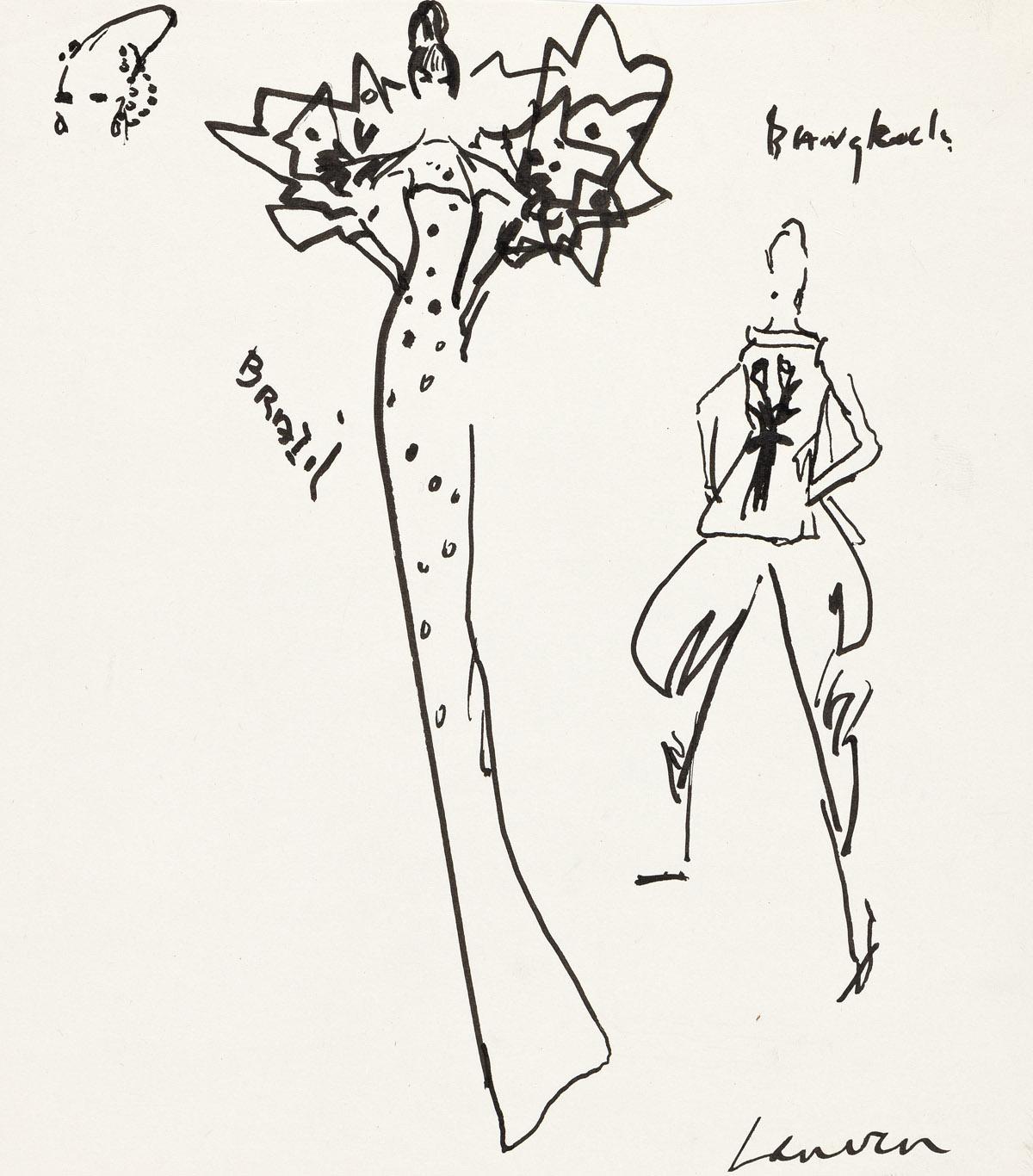 JOE EULA (1925-2004) Archive of over 100 loose fashion sketches and drawings laid into the artists own binder. [GAY ARTIST]